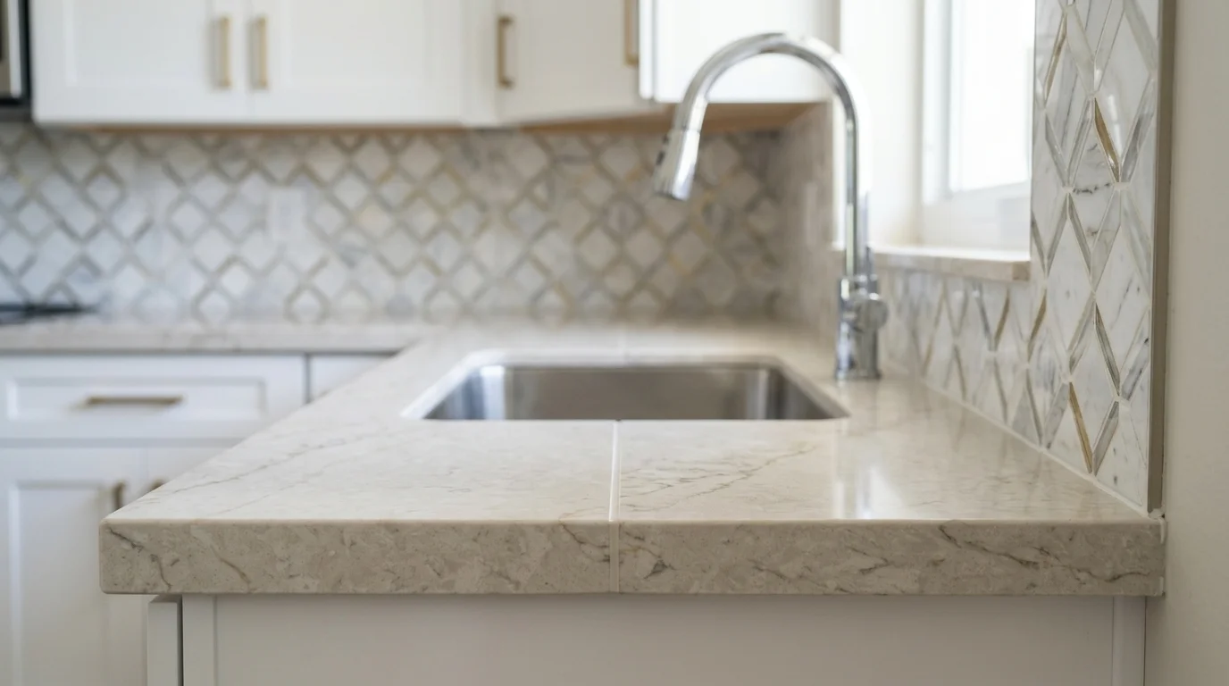 Close-up of polished granite countertop edge profile installed in a Boca Raton kitchen