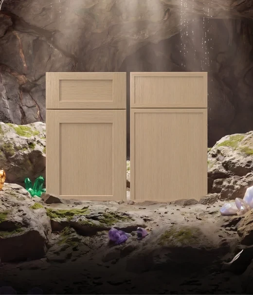 Fabuwood Natural Oak rift-cut white oak cabinet door with soft pale-gold tones and flecking