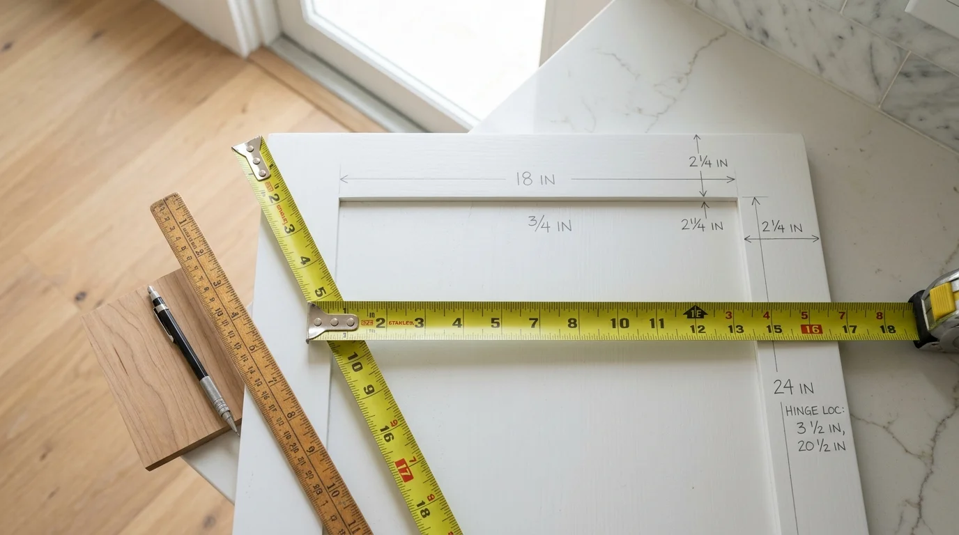 Close-up of kitchen cabinet height measurements showing standard 34.5-inch base cabinet and 54-inch wall cabinet clearance in a Palm Beach County kitchen