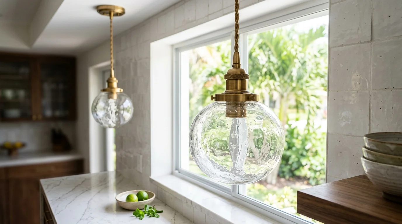 Close-up of warm LED under-cabinet lighting illuminating a marble-look quartz countertop in a South Florida kitchen remodel