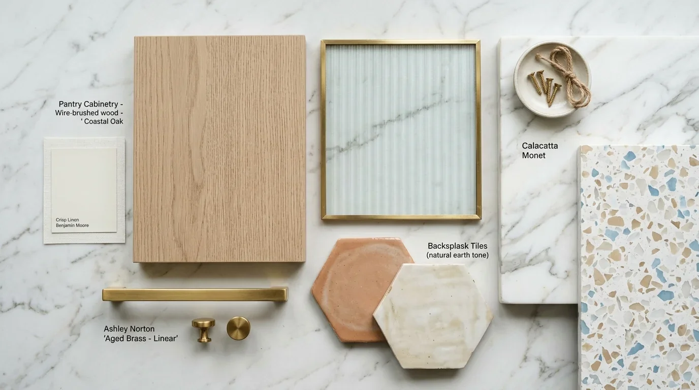 Close-up of humidity-resistant pantry shelving with labeled glass containers and adjustable shelves in a South Florida home