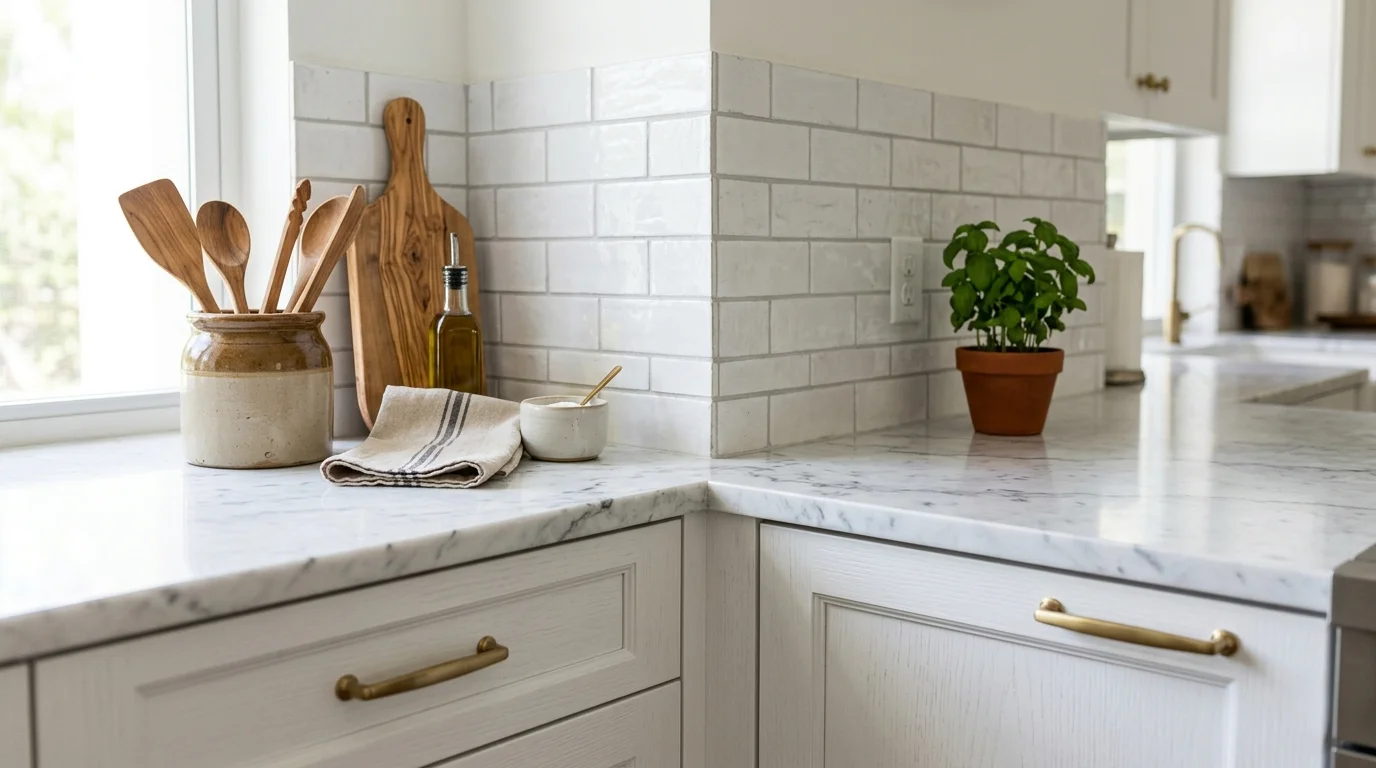 Close-up of L-shaped kitchen corner cabinet with pull-out drawers and lazy susan storage solution