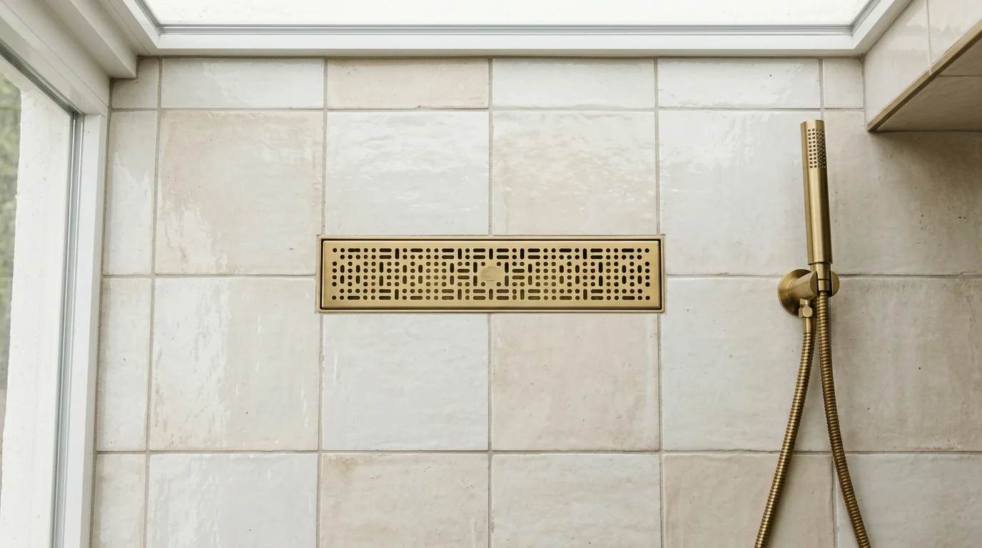 Close-up of large format porcelain tile installation showing minimal grout lines in a Palm Beach County master bathroom shower