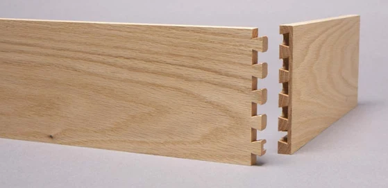 Close-up of dovetail joinery on Highland solid wood drawer box