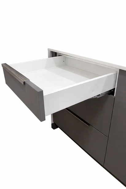 Highland frameless premium white metal drawer box on full-extension soft-close slide