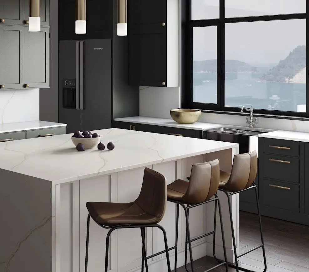 Darton Caesarstone quartz with brass hardware