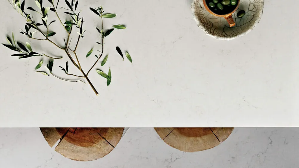 Frosty Carrina Caesarstone quartz installed countertop