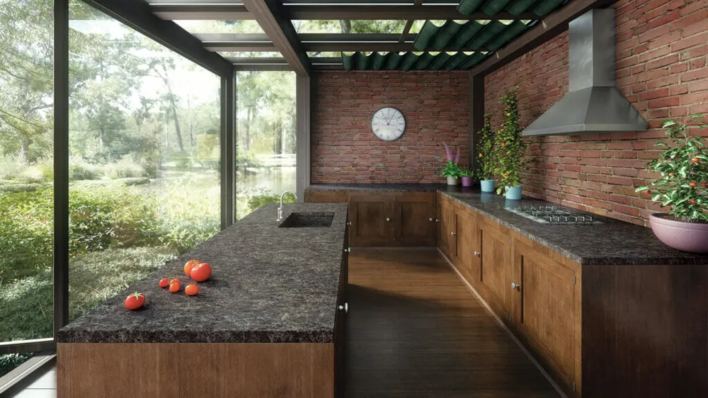Symphony Grey Caesarstone quartz with brass hardware