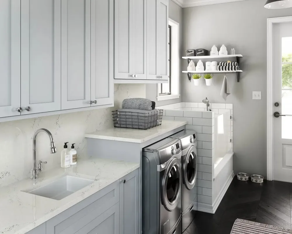 Travella Cambria quartz with brass hardware