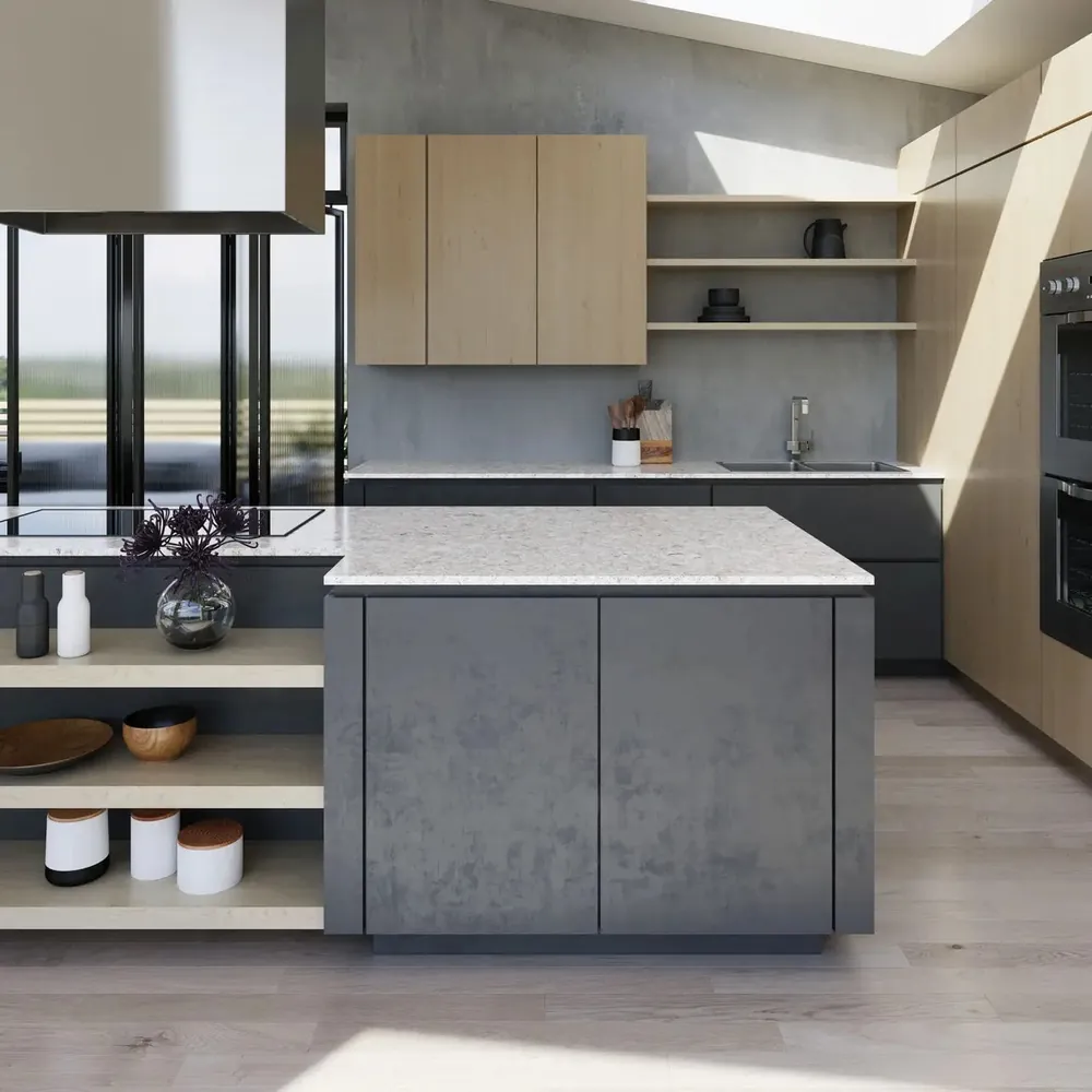 Whitehall Cambria quartz waterfall edge