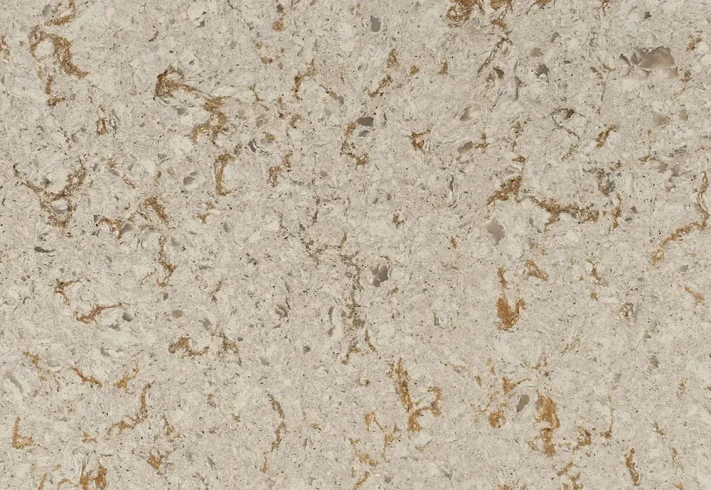 Wilshire Red Cambria quartz with brass hardware
