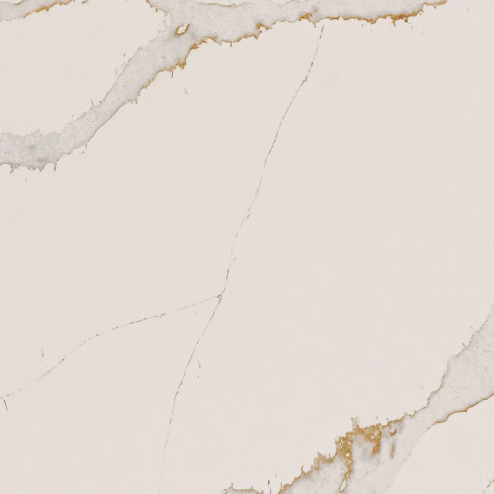 Calacatta Alabaster Daltile quartz / porcelain with brass hardware