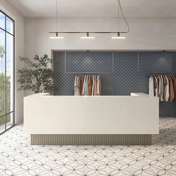 Carrara Roma Daltile quartz / porcelain installed countertop