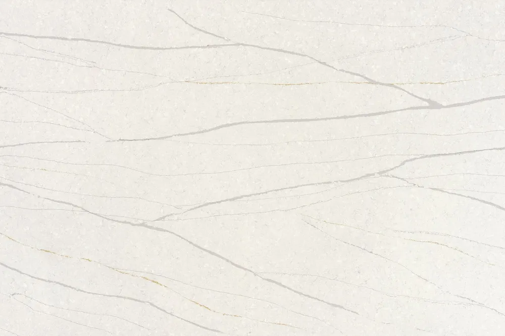 Monument White Daltile quartz / porcelain waterfall edge