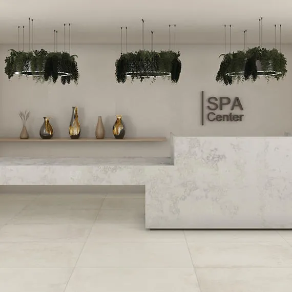 Morning Zen Daltile quartz / porcelain with brass hardware