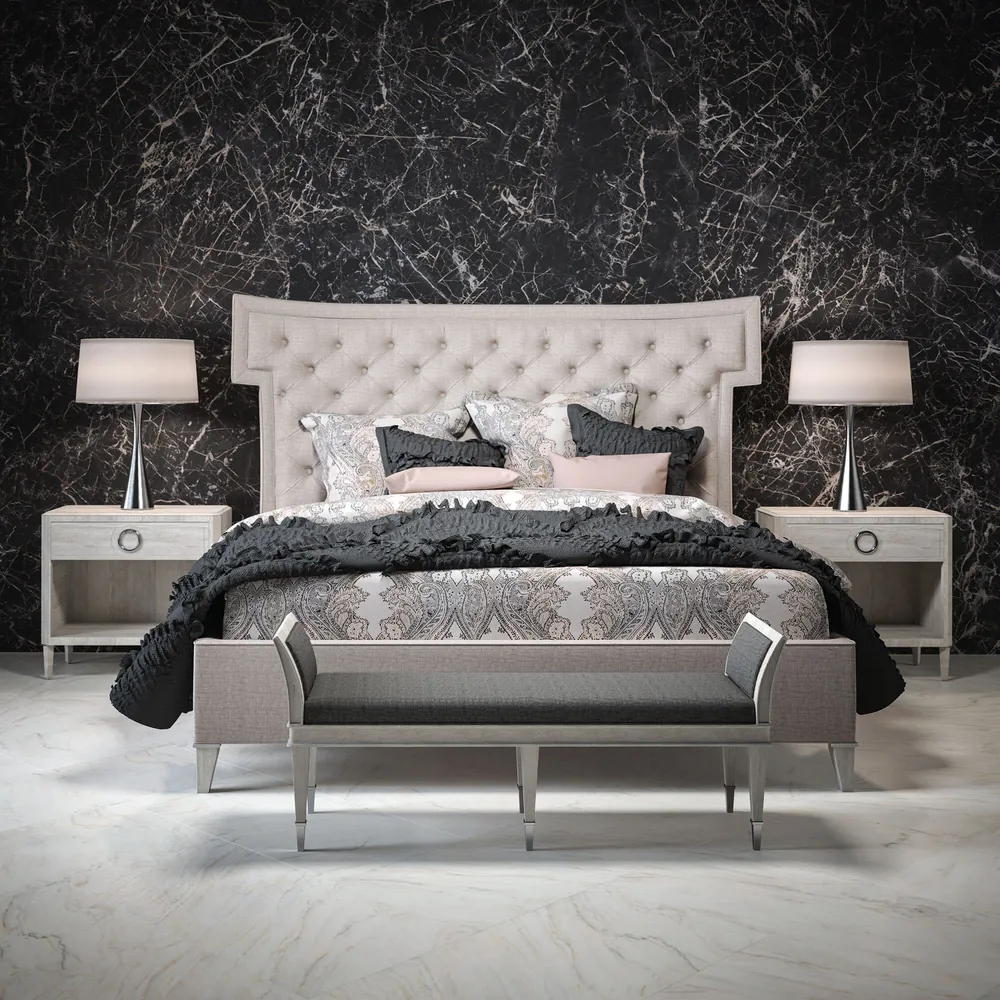 Onyx Galaxy Daltile quartz / porcelain with brass hardware