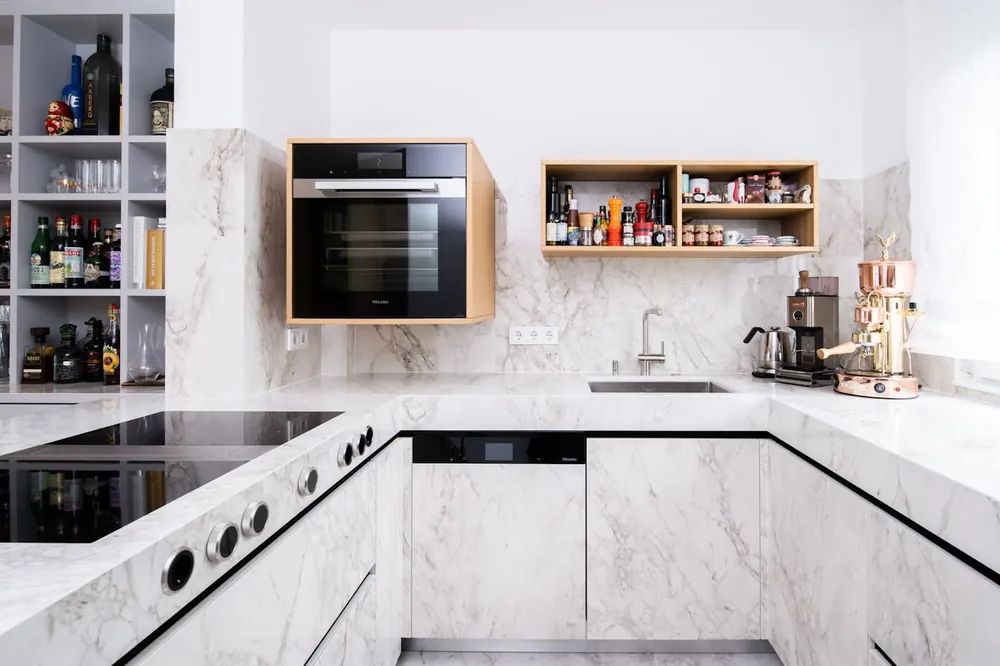 Arga Dekton sintered surface with brass hardware