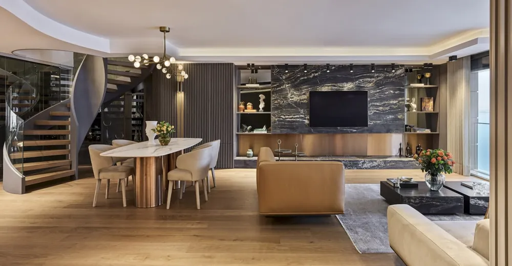 Aura Dekton sintered surface with brass hardware