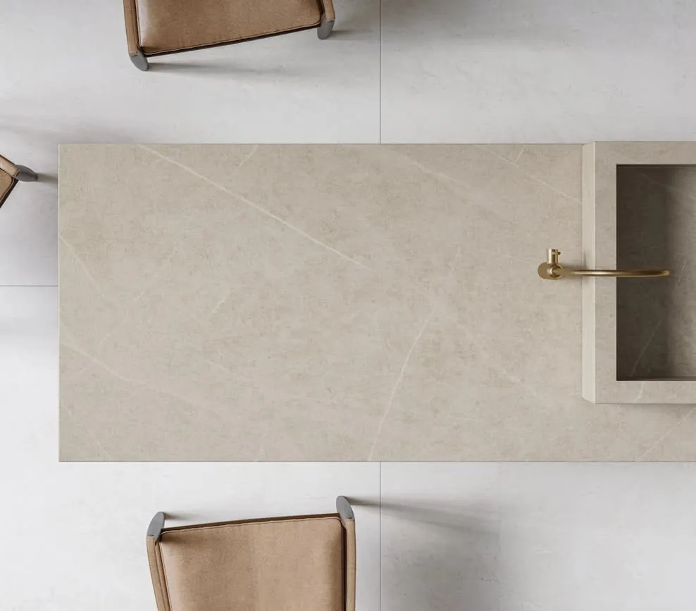 Ava Dekton sintered surface with brass hardware