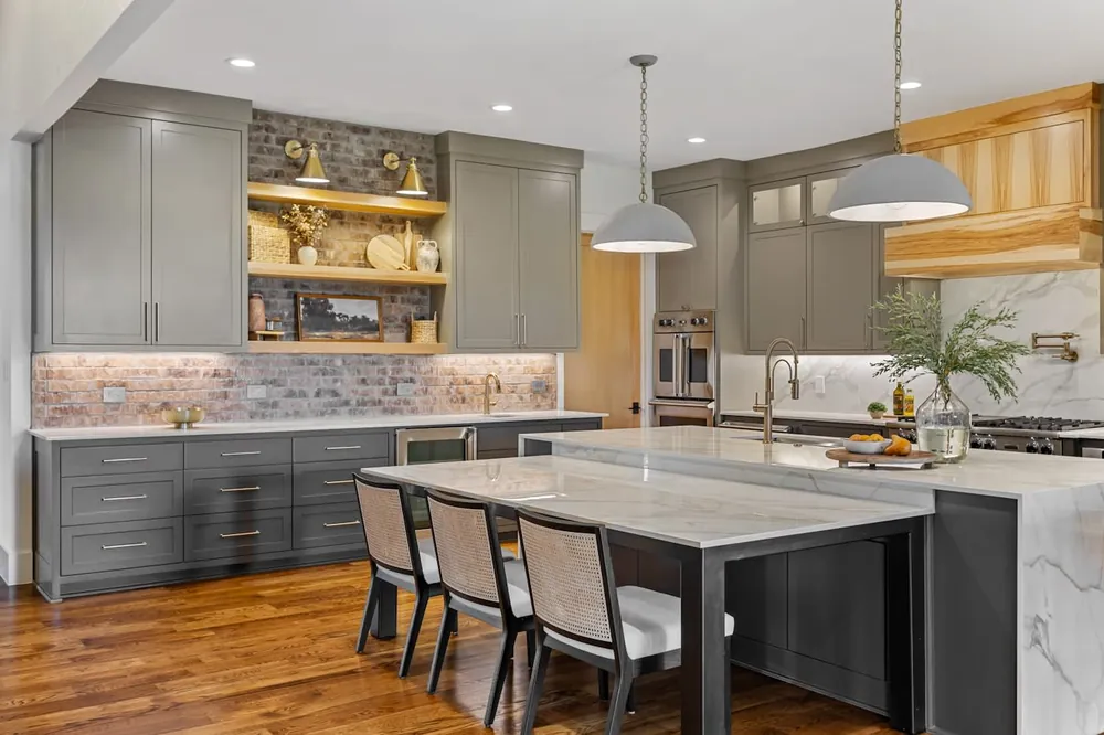 Helena Dekton sintered surface with brass hardware
