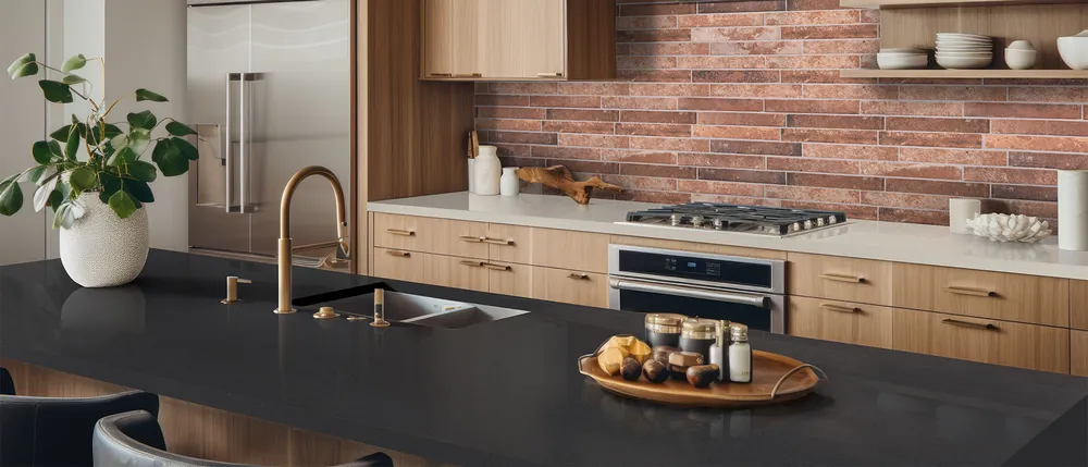 Aruca White MSI quartz with brass hardware