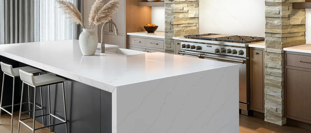 Calacatta Miraggio Gold MSI quartz waterfall edge
