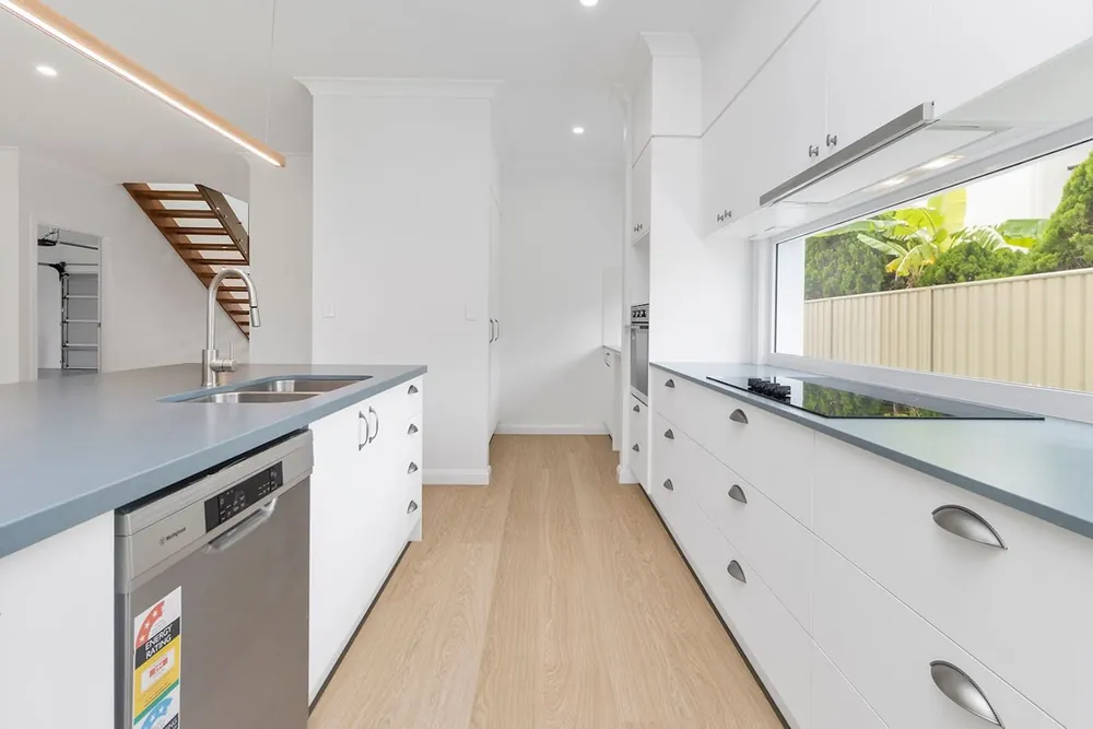 Cala Blue Silestone quartz waterfall edge
