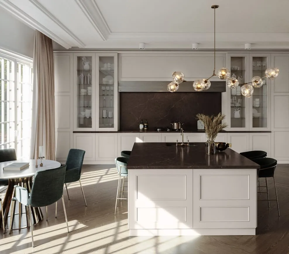 Chateau Brown Silestone quartz with brass hardware