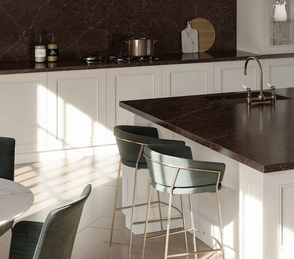 Chateau Brown Silestone quartz waterfall edge