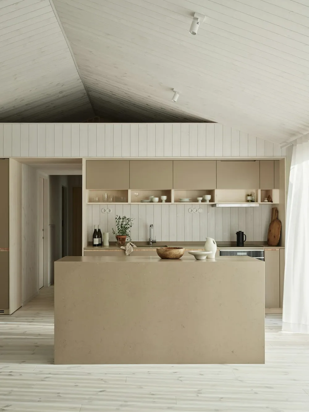 Coral Clay Color Silestone quartz with brass hardware