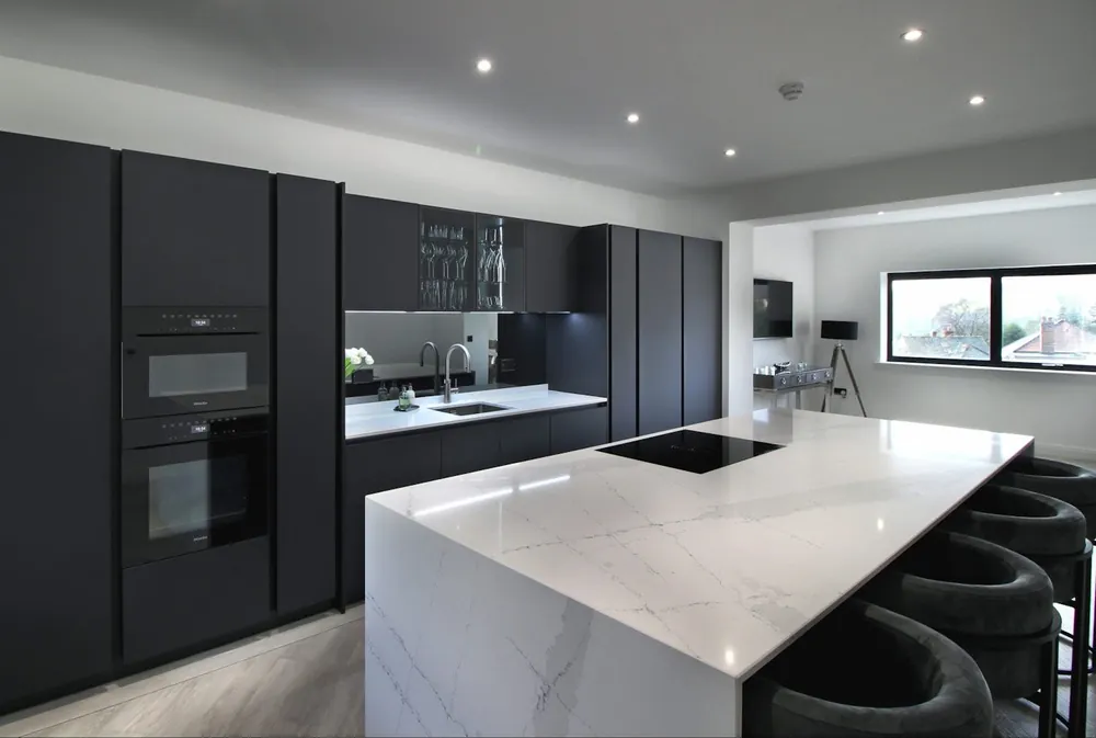 Ethereal Dusk Silestone quartz with brass hardware