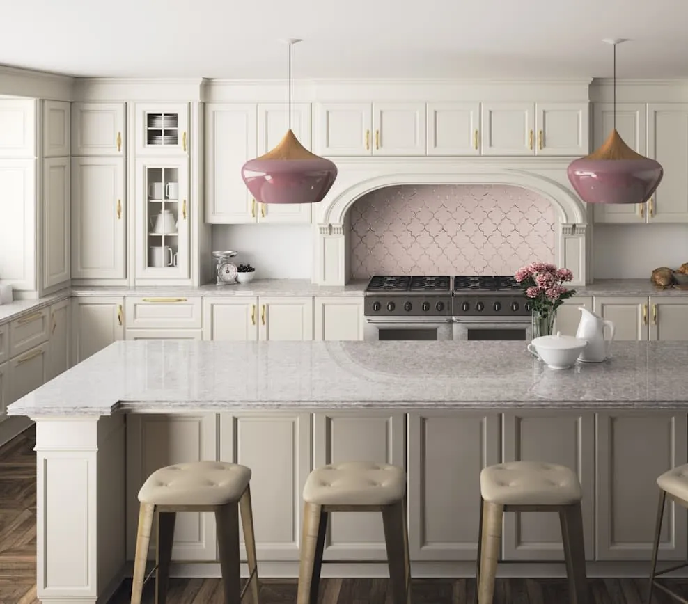 Ocean Storm Silestone quartz with brass hardware