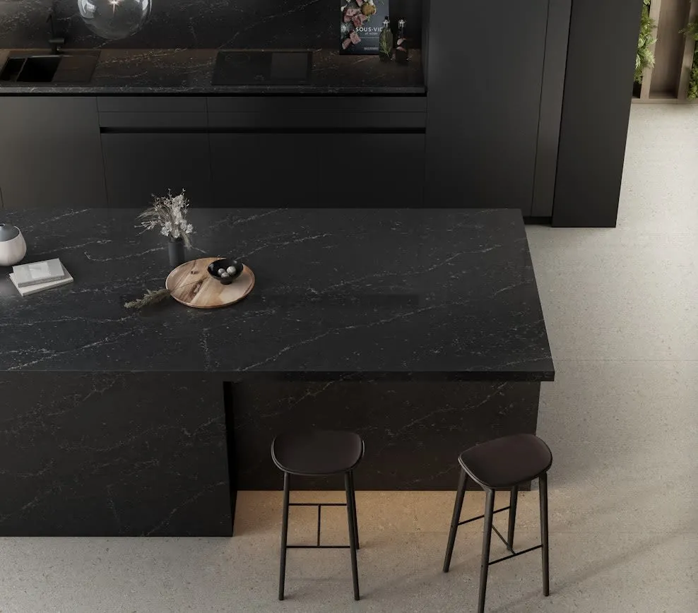 Romantic Ash Silestone quartz with brass hardware