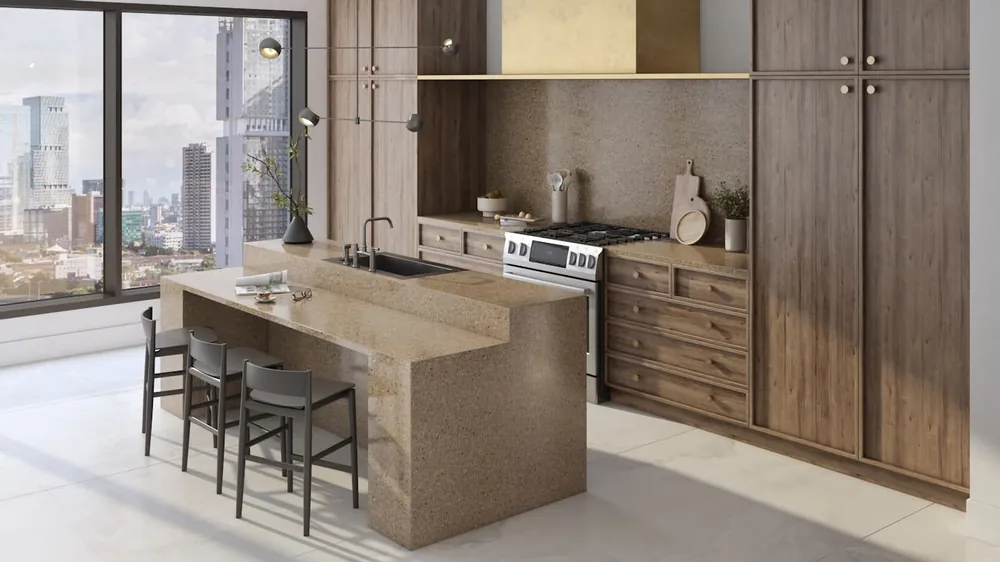 Sienna Ridge Silestone quartz with brass hardware