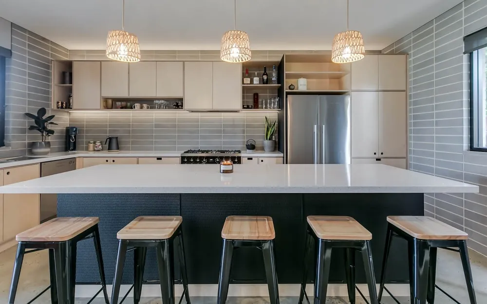 Stellar Snow Silestone quartz waterfall edge