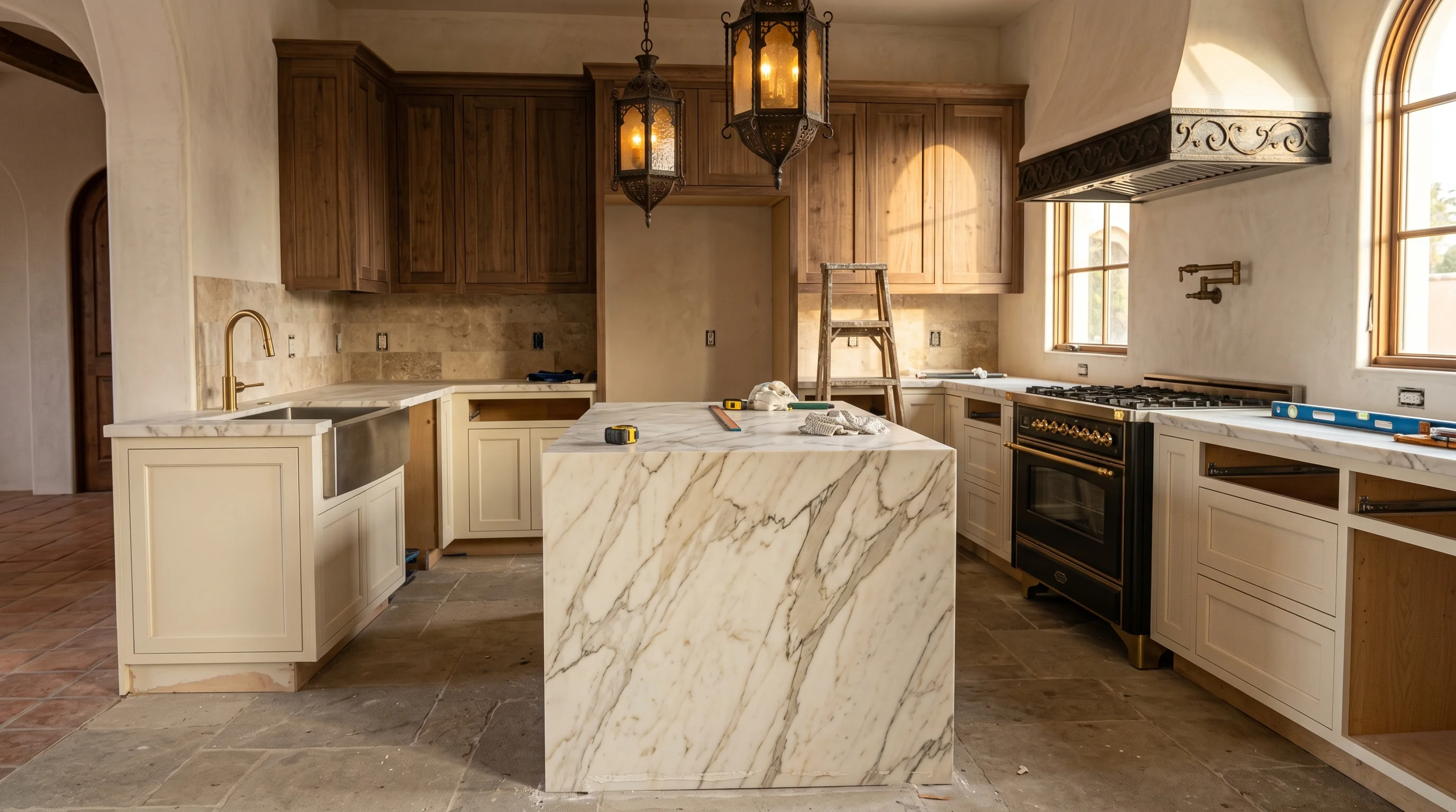 Riviera Beach kitchen remodeling installation in progress with cabinetry and stone countertops