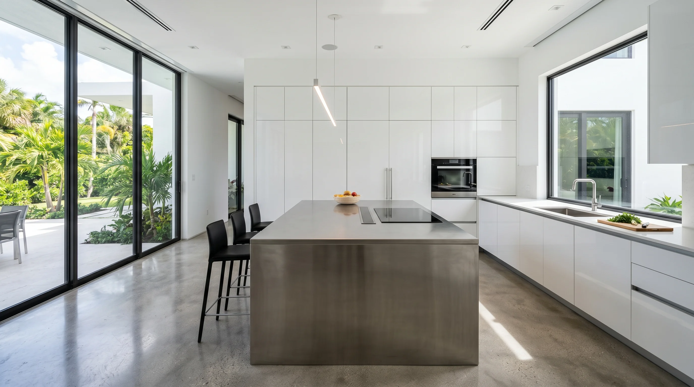 Lake Park gated-community kitchen with island and ornate brass pendant lighting