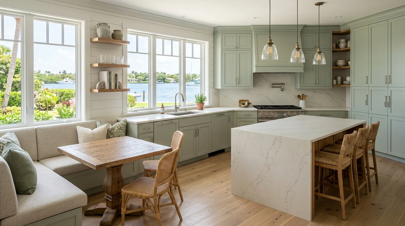 Boynton Beach kitchen with breakfast nook view and pantry-cabinetry wall