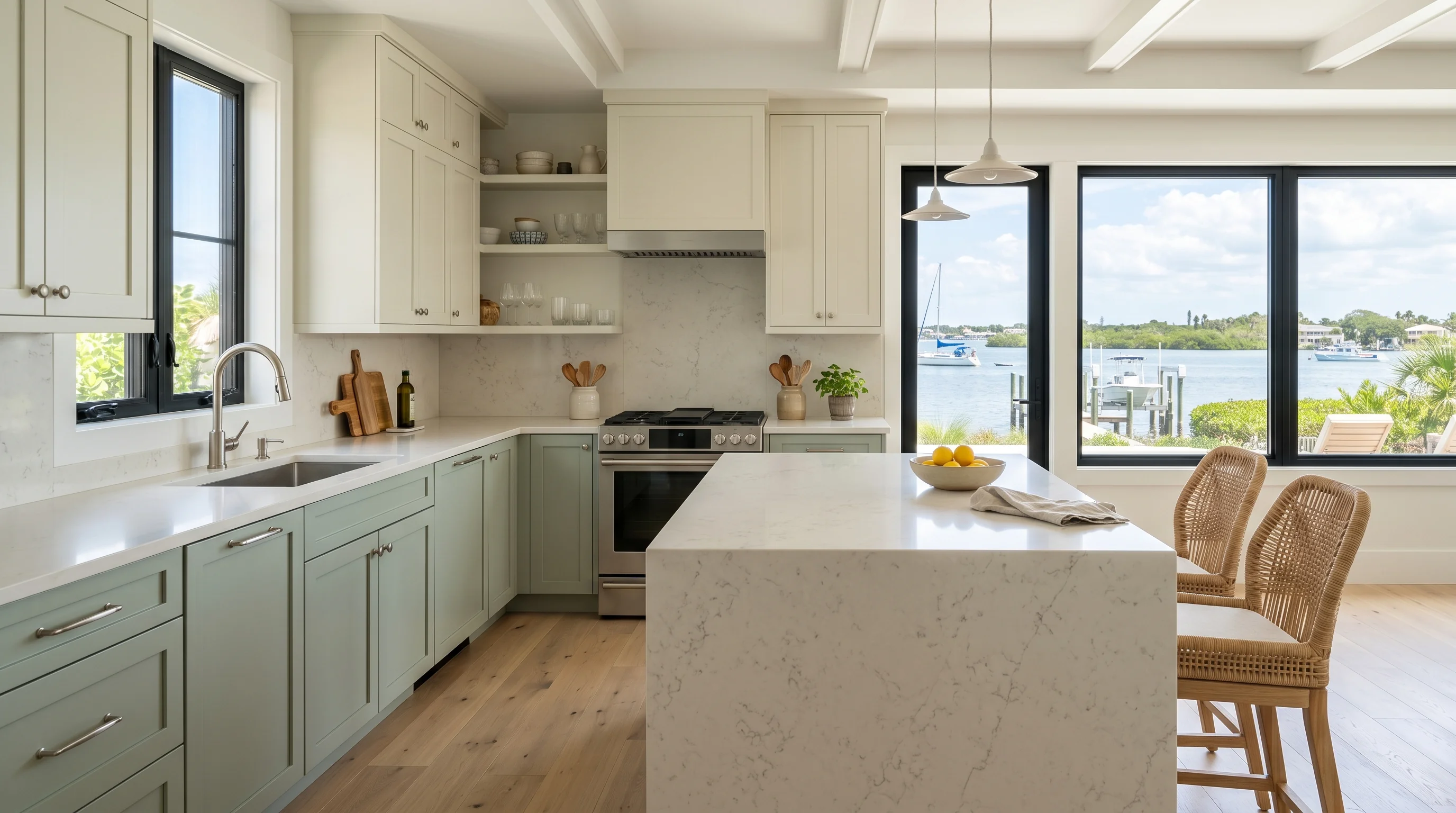 Open-Concept Kitchen, quartzite countertops in a Palm Beach County kitchen by South Florida Kitchen & Bath Design