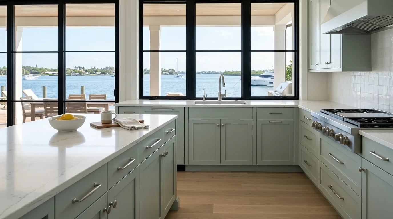 Boynton Beach kitchen remodeling installation in progress with cabinetry and stone countertops