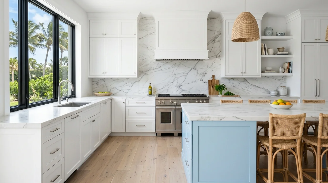Two-tone Delray Beach kitchen showing scope of remodel investment