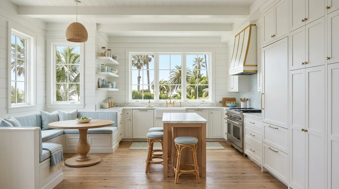 Delray Beach kitchen with breakfast nook view and pantry-cabinetry wall
