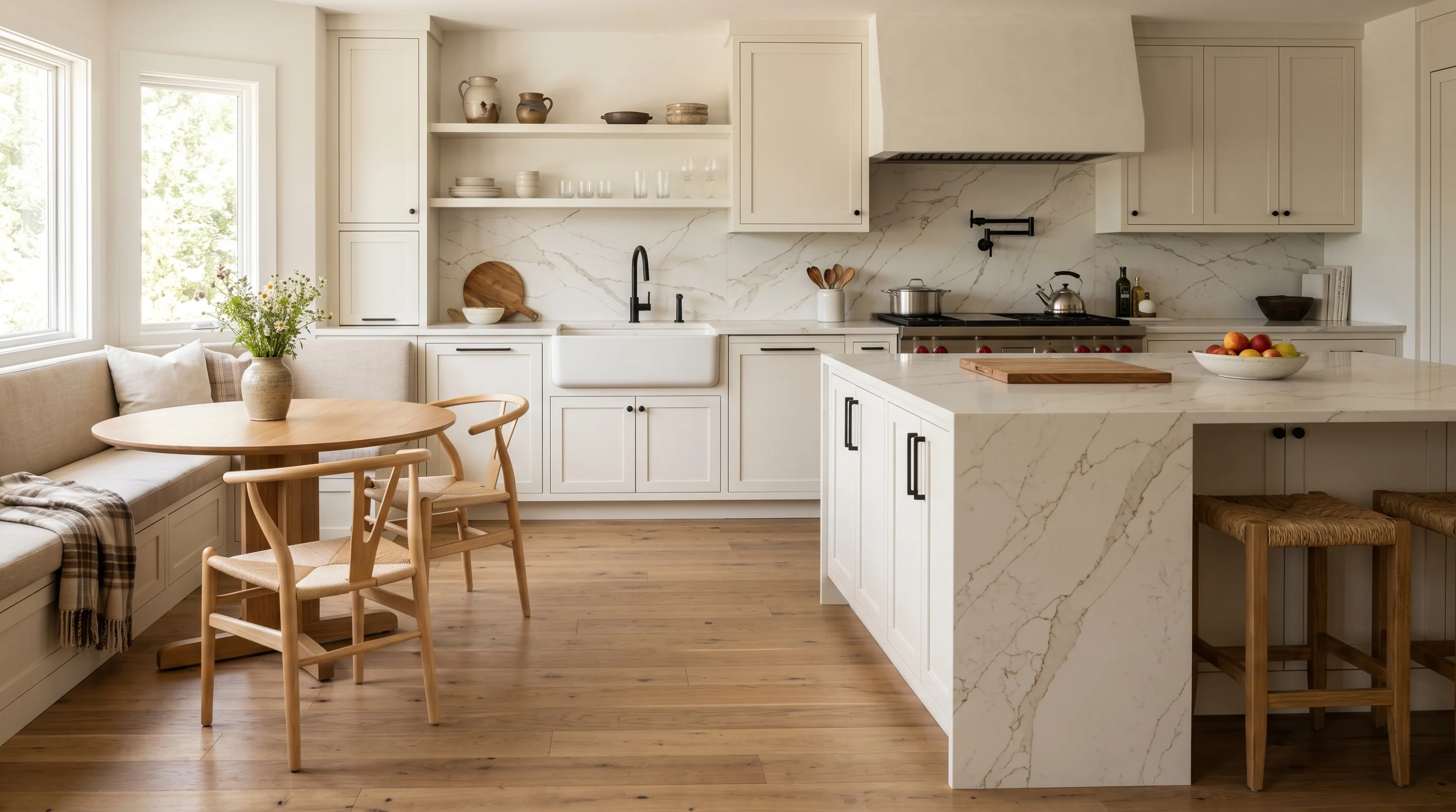 Greenacres kitchen with breakfast nook view and pantry-cabinetry wall