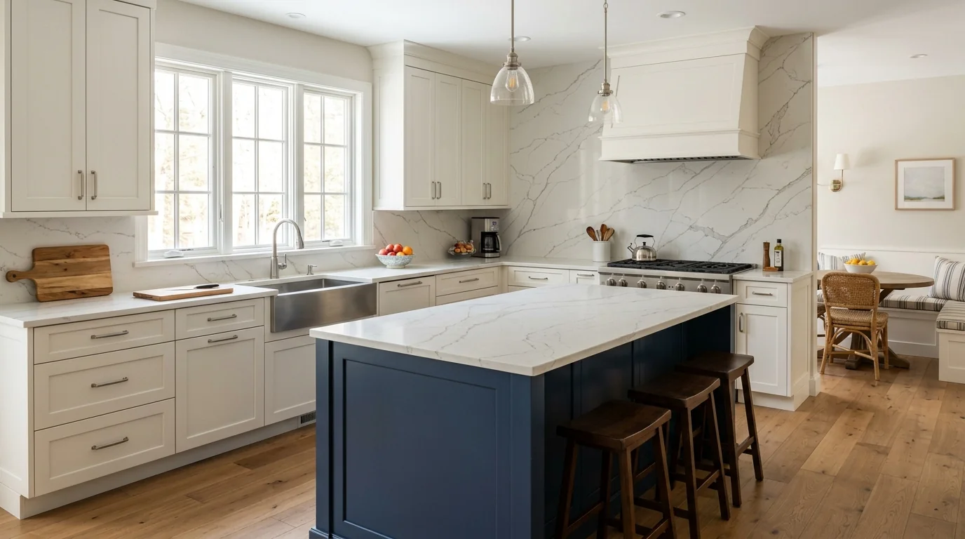 Two-tone Greenacres kitchen showing scope of remodel investment