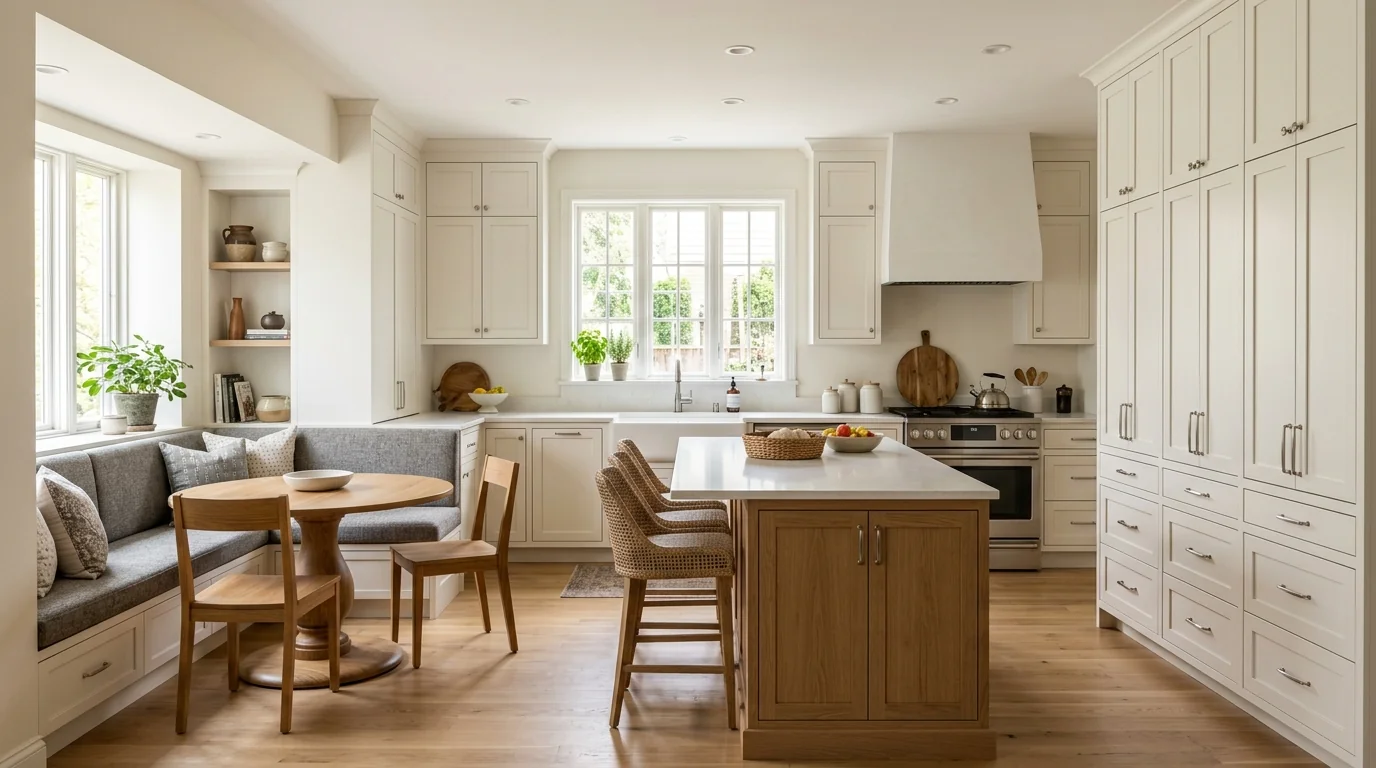 Greenacres kitchen with breakfast nook view and pantry-cabinetry wall