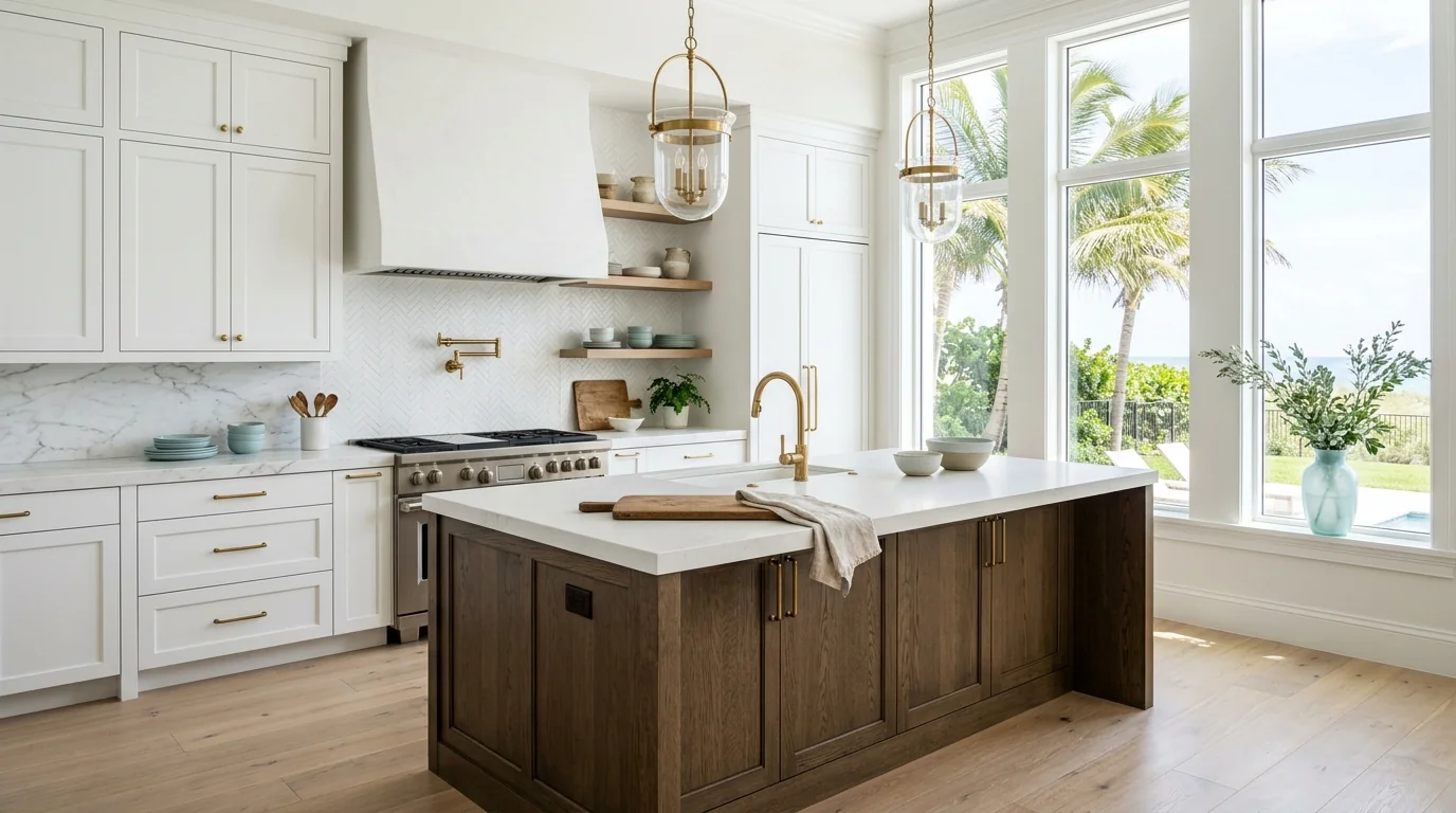 Two-tone Juno Beach kitchen showing scope of remodel investment