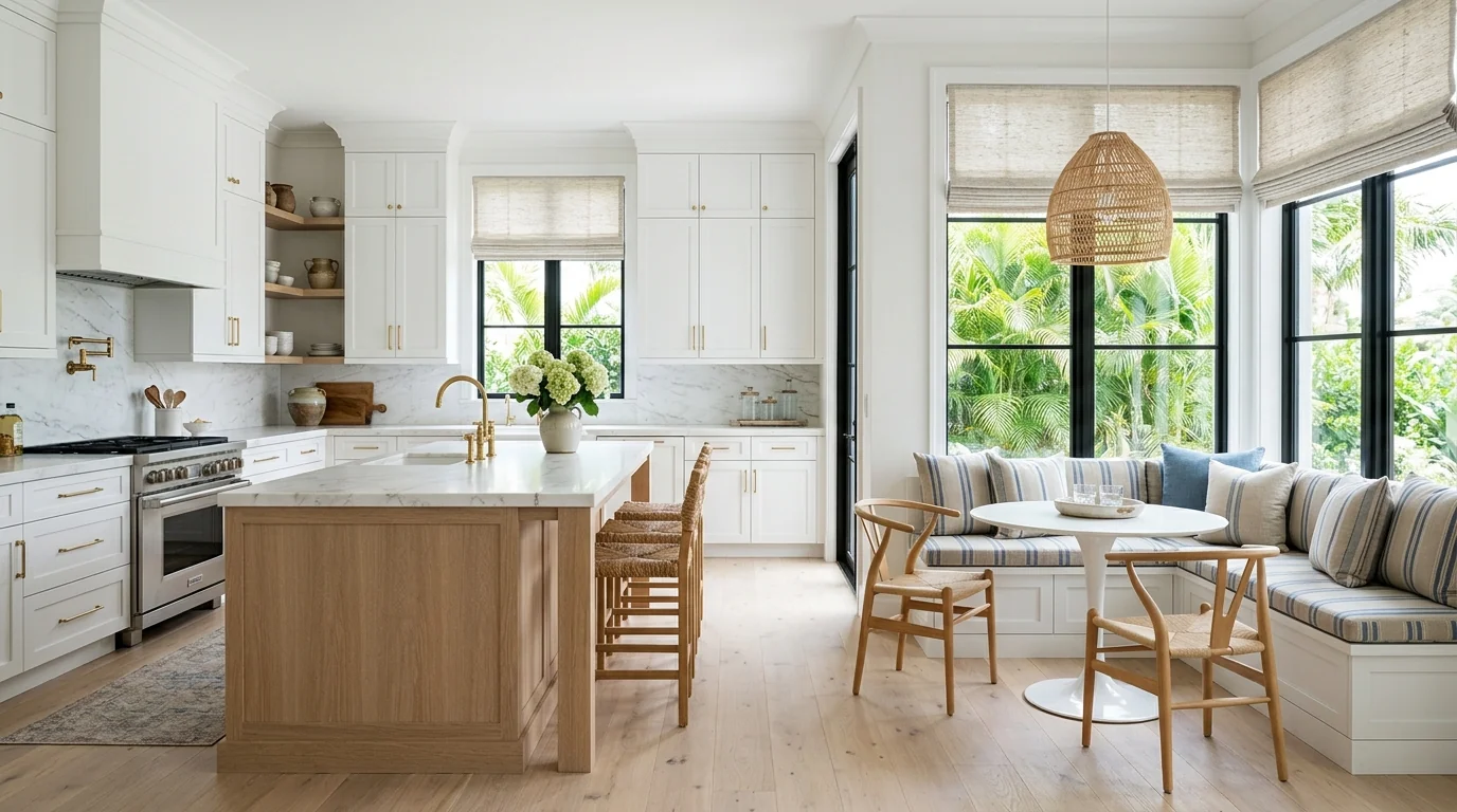 Juno Beach kitchen with breakfast nook view and pantry-cabinetry wall