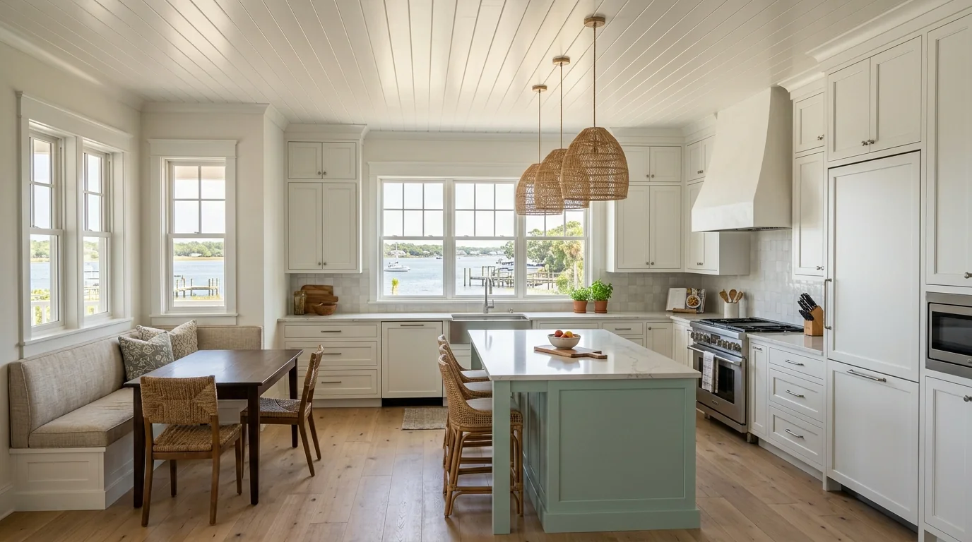 Lantana kitchen with breakfast nook view and pantry-cabinetry wall