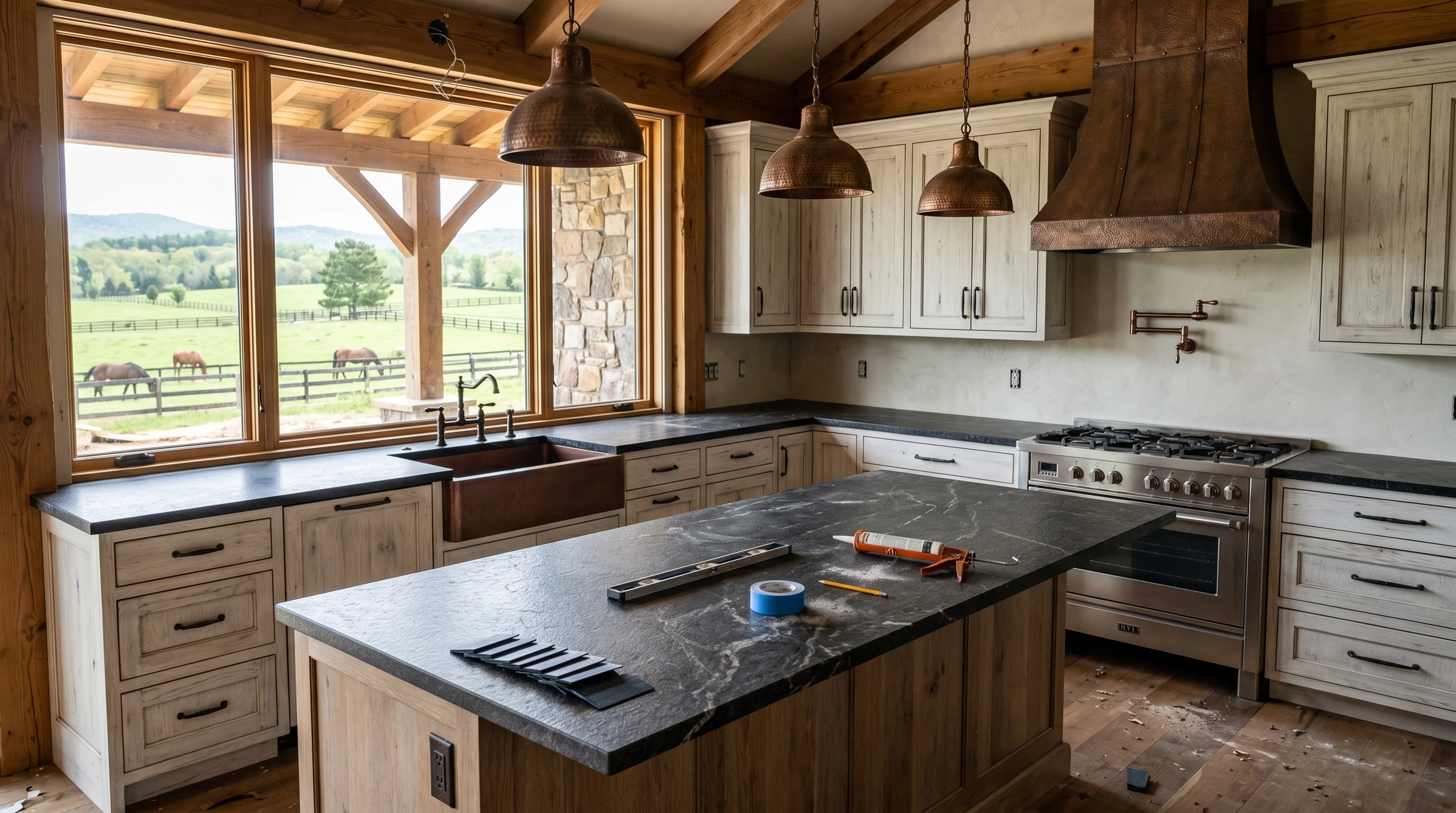 Loxahatchee Groves kitchen remodeling installation in progress with cabinetry and stone countertops