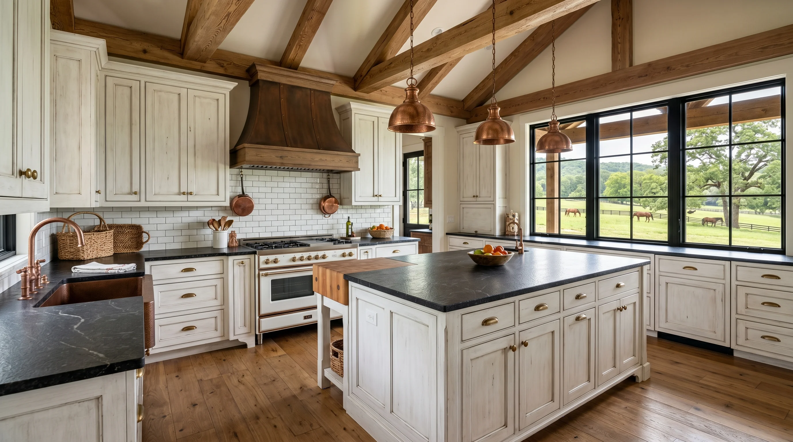 Loxahatchee Groves gated-community kitchen with island and ornate brass pendant lighting